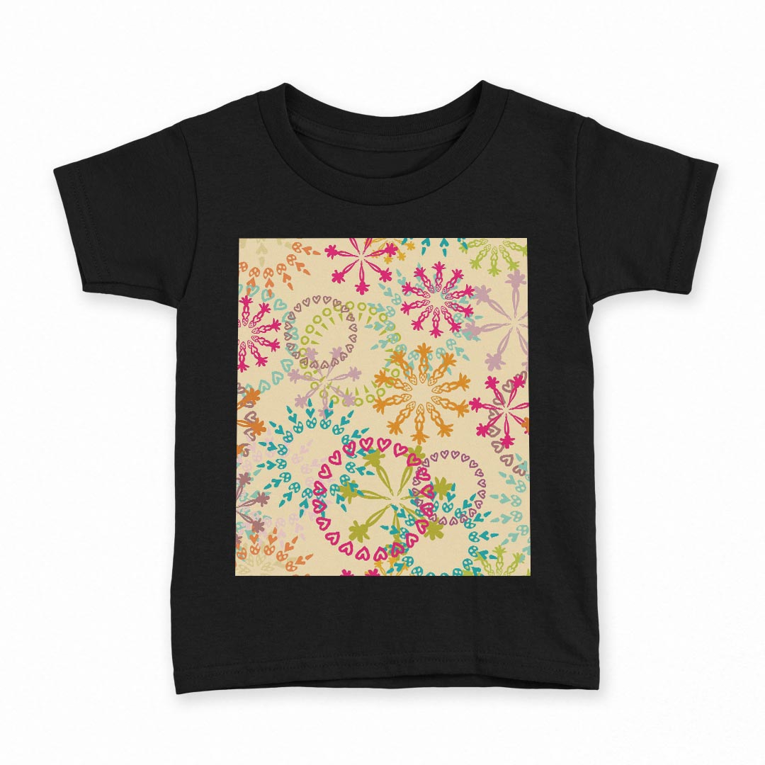 tシャツ キッズ 半袖 黒地 ブラック デザイン 90 100 110 120 130 140 150 Tシャツ ティーシャツ T shirt 006539 花　フラワー　ハート　模様