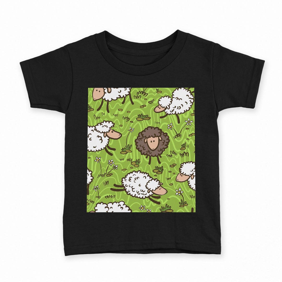 tシャツ キッズ 半袖 黒地 ブラック デザイン 90 100 110 120 130 140 150 160 Tシャツ ティーシャツ T shirt 006632 ひつじ イラスト