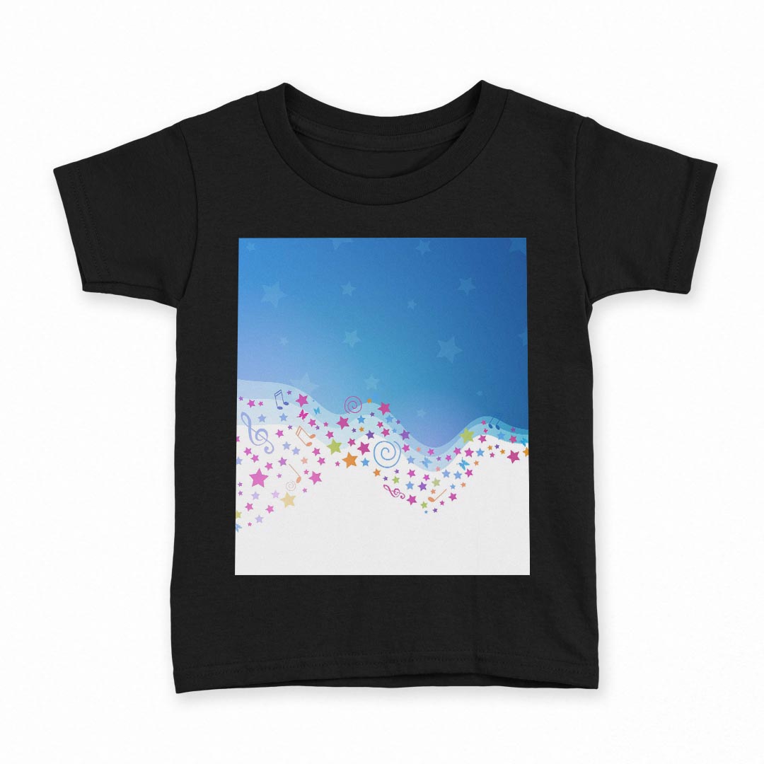tシャツ キッズ 半袖 黒地 ブラック デザイン 90 100 110 120 130 140 150 160 Tシャツ ティーシャツ T shirt 006653 音符　星