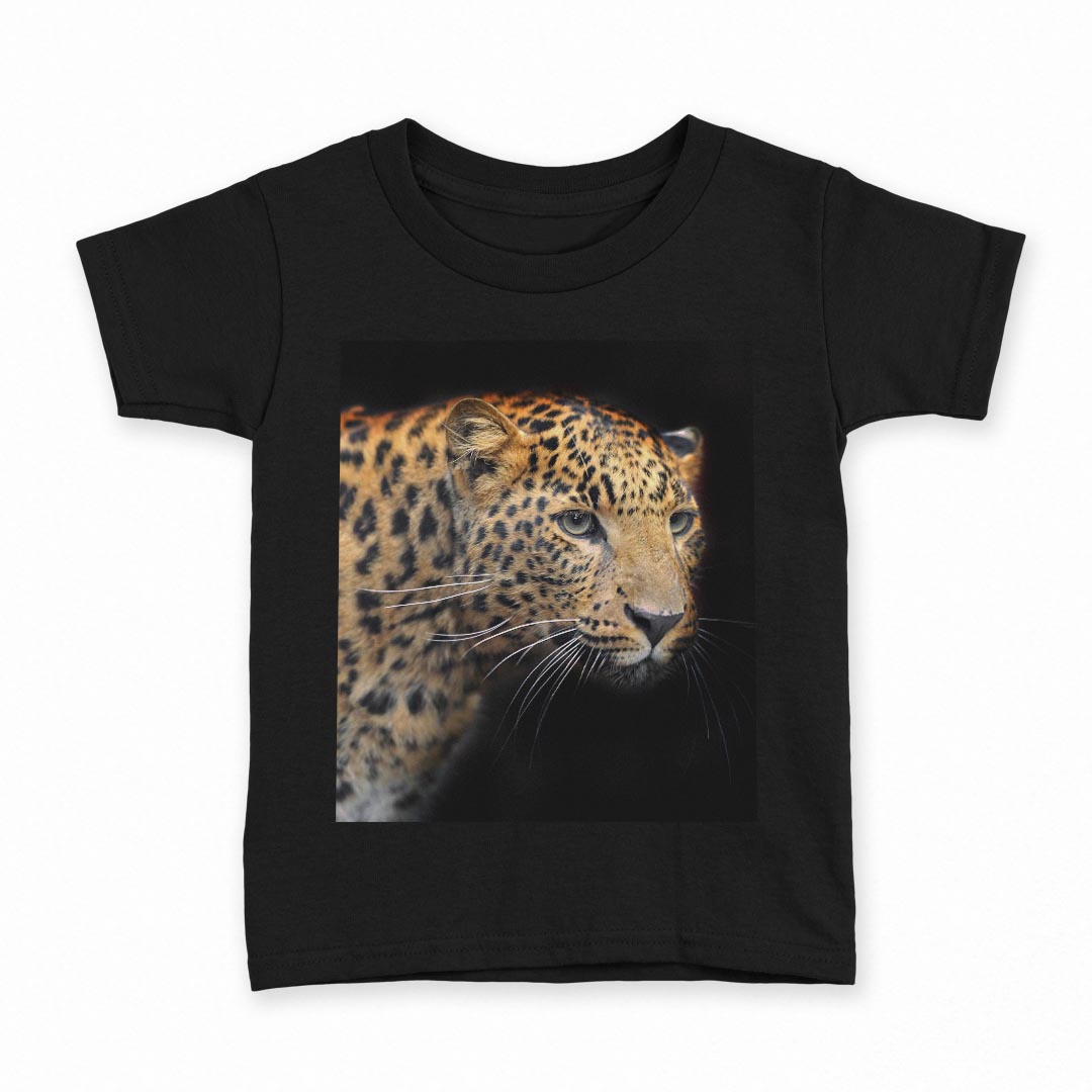 tシャツ キッズ 半袖 黒地 ブラック デザイン 90 100 110 120 130 140 150 160 Tシャツ ティーシャツ T shirt 006775 写真　動物　ヒョウ