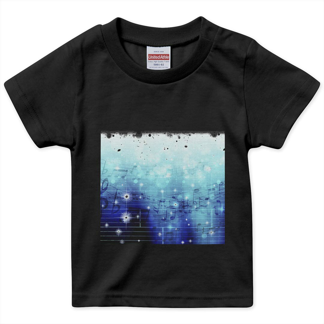 tシャツ キッズ 半袖 黒地 ブラック デザイン 90 100 110 120 130 140 150 160 Tシャツ ティーシャツ T shirt 006856 音符　楽譜