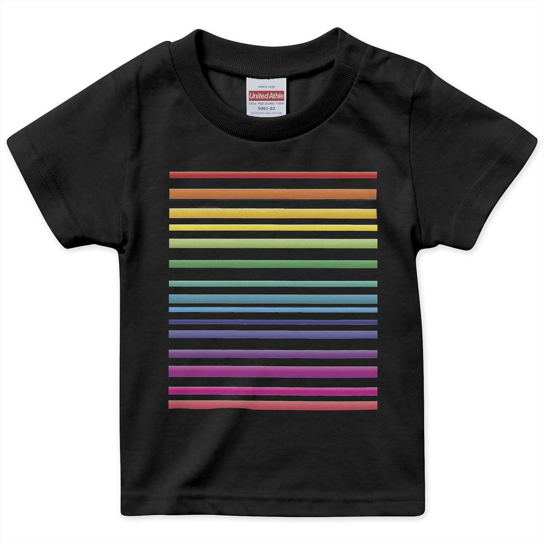 tシャツ キッズ 半袖 黒地 ブラック デザイン 90 100 110 120 130 140 150 160 Tシャツ ティーシャツ T shirt 007065 レインボー 模様