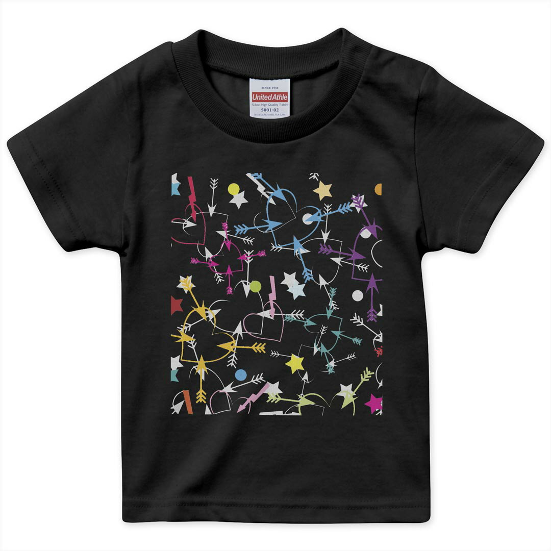 tシャツ キッズ 半袖 黒地 ブラック デザイン 90 100 110 120 130 140 150 160 Tシャツ ティーシャツ T shirt 007230 カラフル ハート