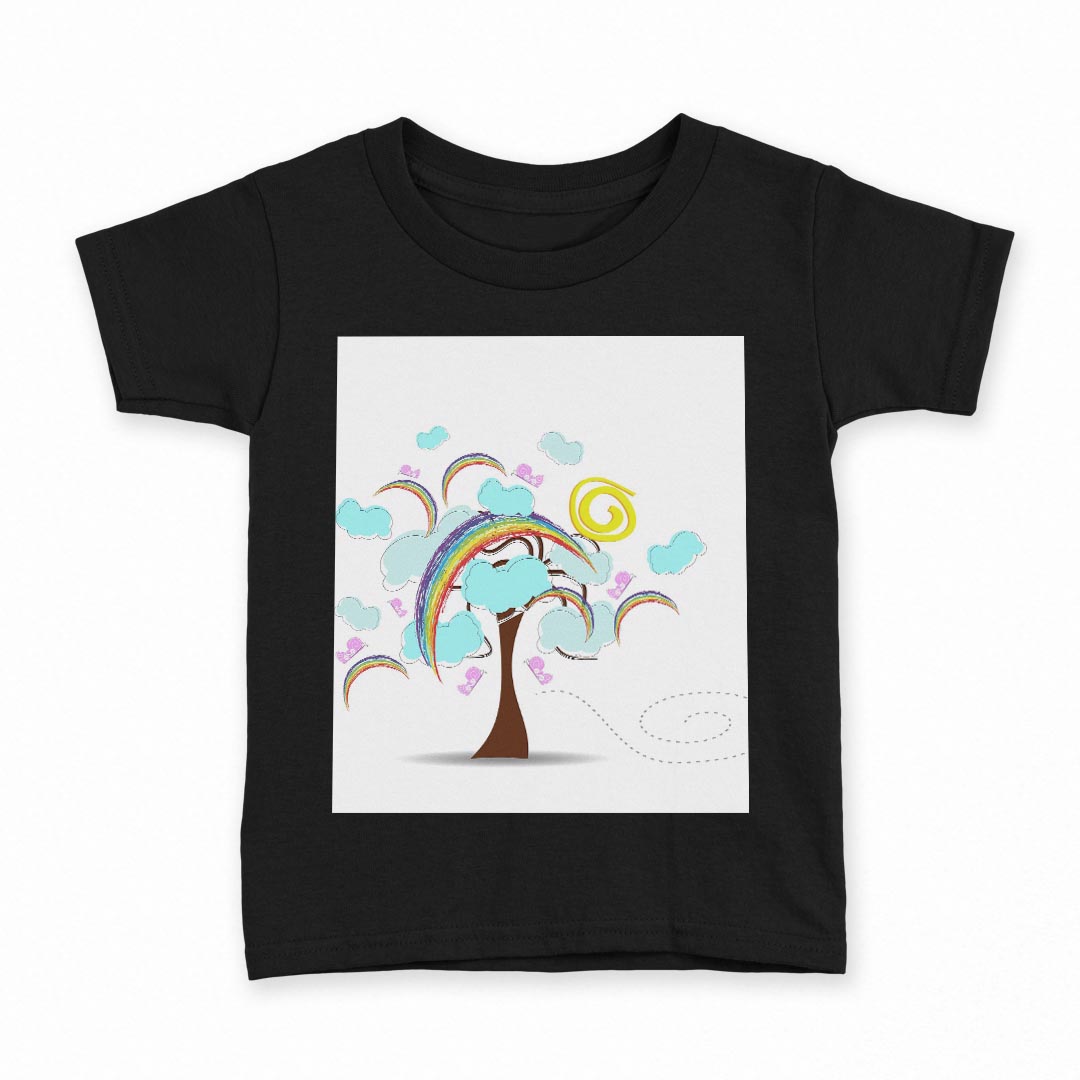 tシャツ キッズ 半袖 黒地 ブラック デザイン 90 100 110 120 130 140 150 Tシャツ ティーシャツ T shirt 007263 虹　イラスト