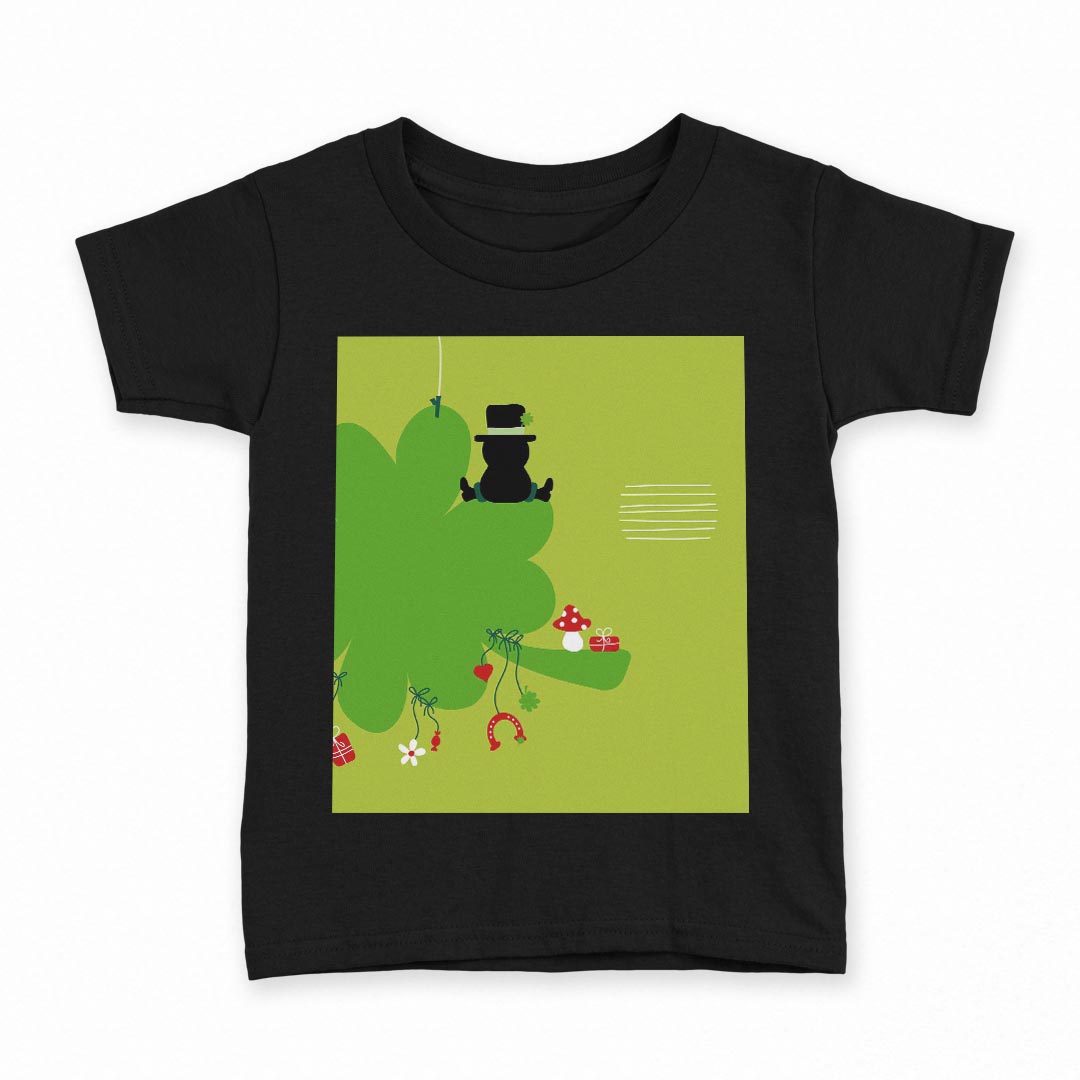 tシャツ キッズ 半袖 黒地 ブラック デザイン 90 100 110 120 130 140 150 160 Tシャツ ティーシャツ T shirt 007270 クローバー イラスト