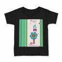 tシャツ キッズ 半袖 黒地 ブラック デザイン 90 100 110 120 130 140 150 160 Tシャツ ティーシャツ T shirt 007277 花 フラワー フクロウ ストライプ(4)