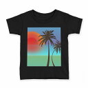 tシャツ キッズ 半袖 黒地 ブラック デザイン 90 100 110 120 130 140 150 160 Tシャツ ティーシャツ T shirt 007366 海 夕日 空 植物(4)