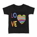 tシャツ キッズ 半袖 黒地 ブラック デザイン 90 100 110 120 130 140 150 160 Tシャツ ティーシャツ T shirt 007375 ハート カラフル レインボー 文字