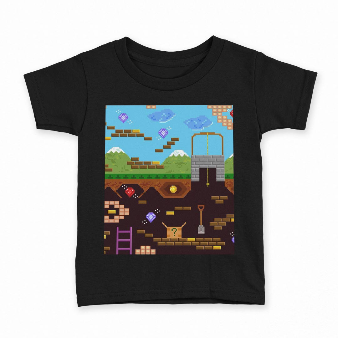 tシャツ キッズ 半袖 黒地 ブラック デザイン 90 100 110 120 130 140 150 160 Tシャツ ティーシャツ T shirt 007378 ドット ゲーム カラフル