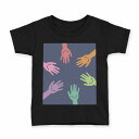 tシャツ キッズ 半袖 黒地 ブラック デザイン 90 100 110 120 130 140 150 160 Tシャツ ティーシャツ T shirt 007380 手 カラフル 腕 口(4)