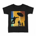 tシャツ キッズ 半袖 黒地 ブラック デザイン 90 100 110 120 130 140 150 160 Tシャツ ティーシャツ T shirt 007468 カラフル レインボー 影 人物