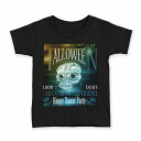 tシャツ キッズ 半袖 黒地 ブラック デザイン 90 100 110 120 130 140 150 160 Tシャツ ティーシャツ T shirt 007492 ハロウィン 骸骨 ドクロ レインボー