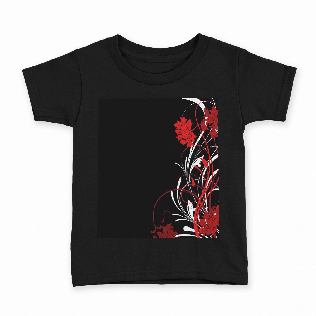 tシャツ キッズ 半袖 黒地 ブラック デザイン 90 100 110 120 130 140 150 Tシャツ ティーシャツ T shirt 007545 花　フラワー　赤　レッド