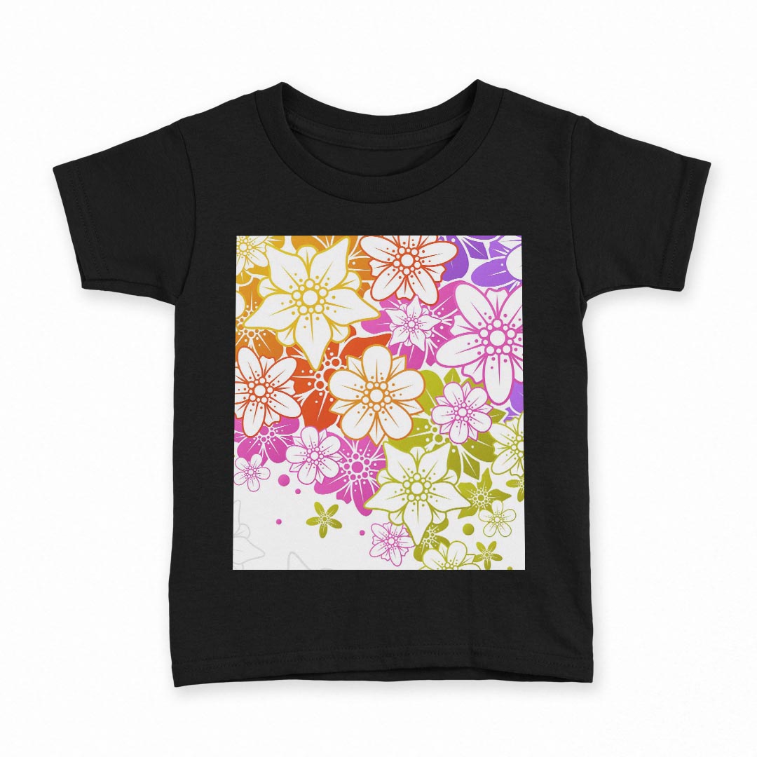 tシャツ キッズ 半袖 黒地 ブラック デザイン 90 100 110 120 130 140 150 160 Tシャツ ティーシャツ T shirt 007611 花 フラワー カラフル レインボー