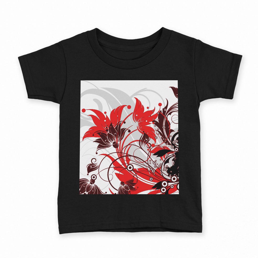 tシャツ キッズ 半袖 黒地 ブラック デザイン 90 100 110 120 130 140 150 160 Tシャツ ティーシャツ T shirt 007631 花　フラワー　赤　レッド