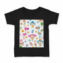 tシャツ キッズ 半袖 黒地 ブラック デザイン 90 100 110 120 130 140 150 160 Tシャツ ティーシャツ T shirt 007715 動物 花 フラワー カラフル(4)
