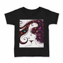 tシャツ キッズ 半袖 黒地 ブラック デザイン 90 100 110 120 130 140 150 160 Tシャツ ティーシャツ T shirt 007782 花 フラワー 人物 カラフル レインボー