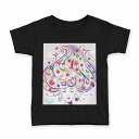 tシャツ キッズ 半袖 黒地 ブラック デザイン 90 100 110 120 130 140 150 160 Tシャツ ティーシャツ T shirt 007784 花 フラワー 人物 カラフル レインボー