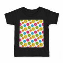 tシャツ キッズ 半袖 黒地 ブラック デザイン 90 100 110 120 130 140 150 160 Tシャツ ティーシャツ T shirt 007785 カラフル 模様 ボタン