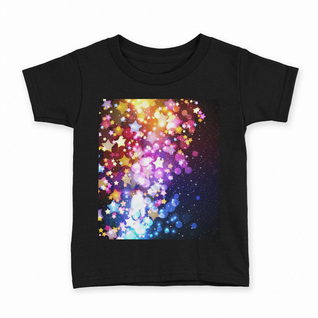 tシャツ キッズ 半袖 黒地 ブラック デザイン 90 100 110 120 130 140 150 160 Tシャツ ティーシャツ T shirt 007846 星　スター　カラフル　レインボー