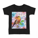 tシャツ キッズ 半袖 黒地 ブラック デザイン 90 100 110 120 130 140 150 160 Tシャツ ティーシャツ T shirt 007972 花 フラワー 水彩 鳥 カラフル(4)