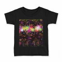 tシャツ キッズ 半袖 黒地 ブラック デザイン 90 100 110 120 130 140 150 160 Tシャツ ティーシャツ T shirt 008051 花 フラワー カラフル レインボー 模様