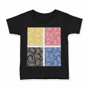 tシャツ キッズ 半袖 黒地 ブラック デザイン 90 100 110 120 130 140 150 160 Tシャツ ティーシャツ T shirt 008236 花 フラワー カラフル 模様