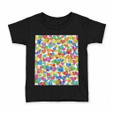 tシャツ キッズ 半袖 黒地 ブラック デザイン 90 100 110 120 130 140 150 160 Tシャツ ティーシャツ T shirt 008256 ハート カラフル レインボー 模様