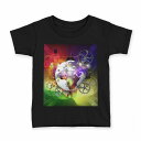 tシャツ キッズ 半袖 黒地 ブラック デザイン 90 100 110 120 130 140 150 160 Tシャツ ティーシャツ T shirt 008437 カラフル レインボー 歯車 地球