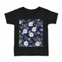 tシャツ キッズ 半袖 黒地 ブラック デザイン 90 100 110 120 130 140 150 160 Tシャツ ティーシャツ T shirt 008457 花 フラワー 青 ブルー(4)