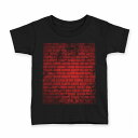 tシャツ キッズ 半袖 黒地 ブラック デザイン 90 100 110 120 130 140 150 Tシャツ ティーシャツ T shirt 008497 赤　レッド　黒　ブラック　レンガ