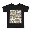 tシャツ キッズ 半袖 黒地 ブラック デザイン 90 100 110 120 130 140 150 160 Tシャツ ティーシャツ T shirt 008549 イラスト カラフル 勉強 模様(4)