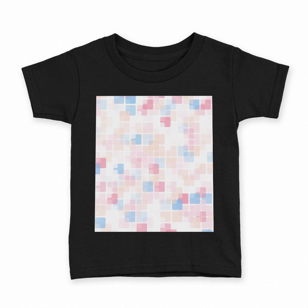 tシャツ キッズ 半袖 黒地 ブラック デザイン 90 100 110 120 130 140 150 160 Tシャツ ティーシャツ T shirt 008560 パステル　模様　四角