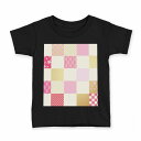 tシャツ キッズ 半袖 黒地 ブラック デザイン 90 100 110 120 130 140 150 Tシャツ ティーシャツ T shirt 008624 和柄　和風　ピンク　赤　レッド　模様