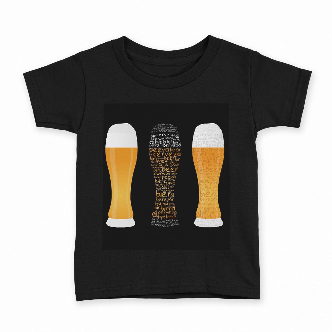 tシャツ キッズ 半袖 黒地 ブラック デザイン 90 100 110 120 130 140 150 160 Tシャツ ティーシャツ T shirt 008630 ビール　飲み物　黒　ブラック