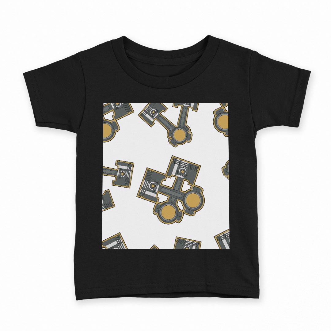 tシャツ キッズ 半袖 黒地 ブラック デザイン 90 100 110 120 130 140 150 Tシャツ ティーシャツ T shirt 008643 機械　模様　イラスト