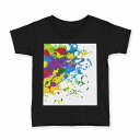 tシャツ キッズ 半袖 黒地 ブラック デザイン 90 100 110 120 130 140 150 160 Tシャツ ティーシャツ T shirt 008670 インク カラフル 絵の具(4)
