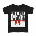 tシャツ キッズ 半袖 黒地 ブラック デザイン 90 100 110 120 130 140 150 160 Tシャツ ティーシャツ T shirt 008674 リボン 食器 黒 ブラック 白 ホワイト(4)