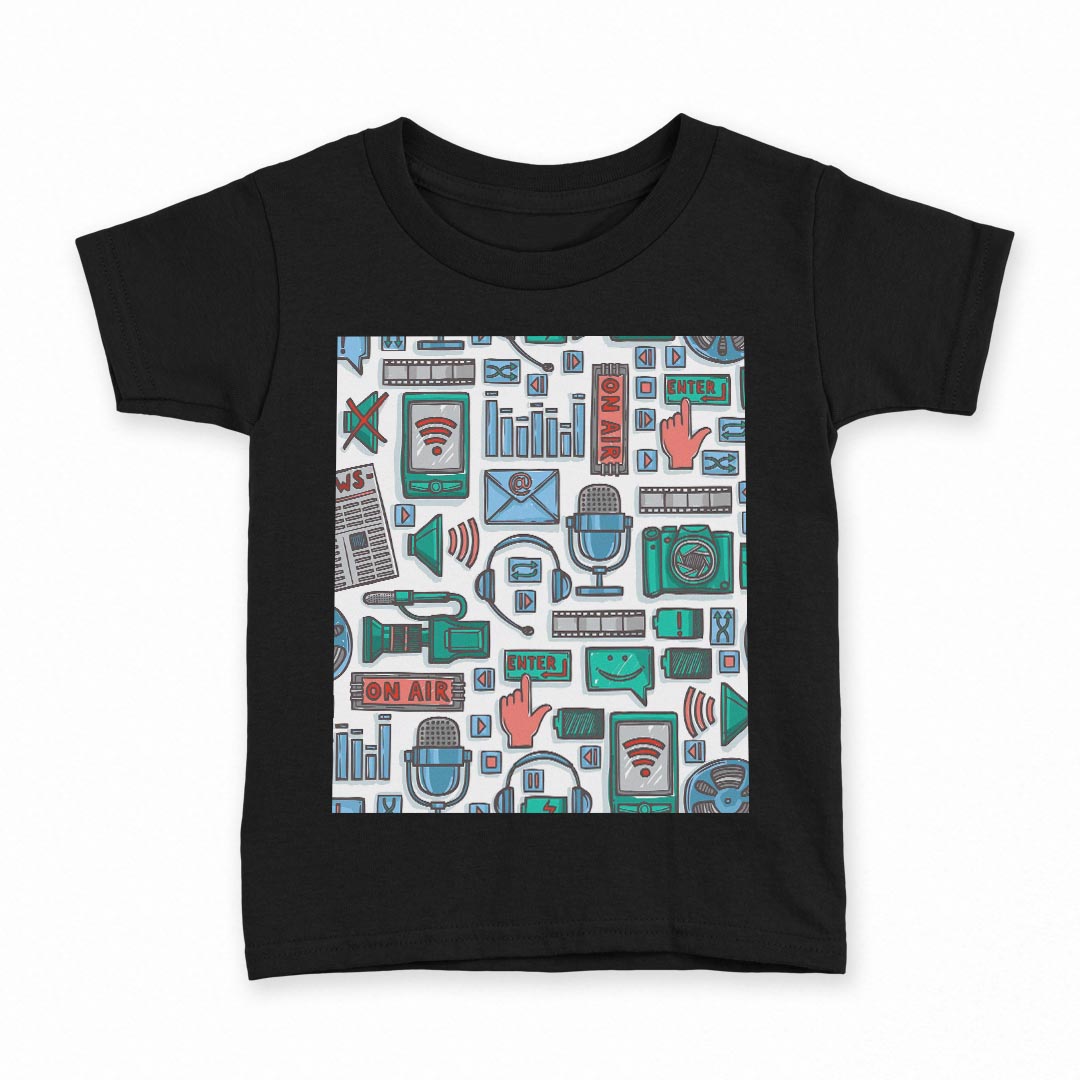 tシャツ キッズ 半袖 黒地 ブラック デザイン 90 100 110 120 130 140 150 160 Tシャツ ティーシャツ T shirt 008787 青　緑　イラスト　スタジオ