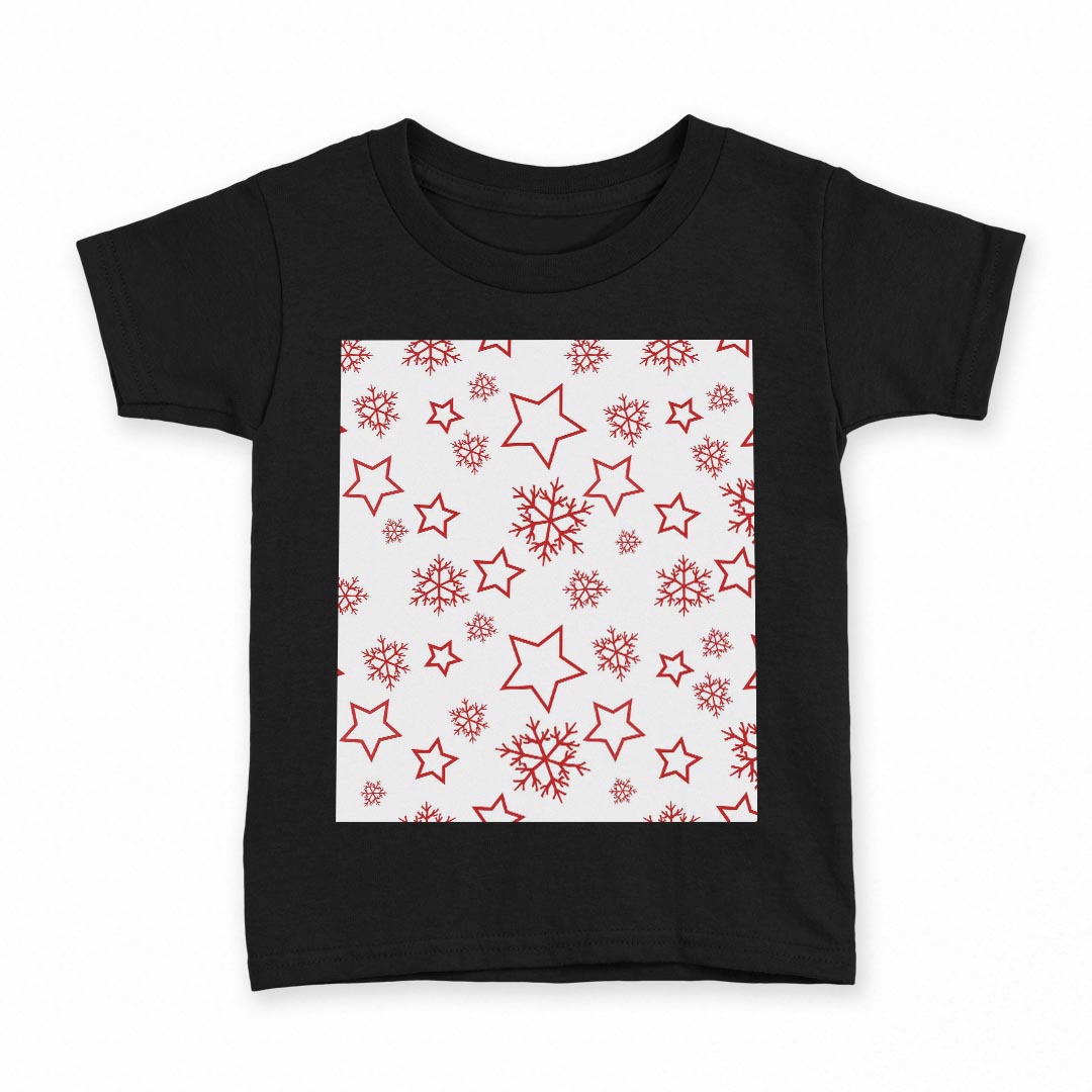 tシャツ キッズ 半袖 黒地 ブラック デザイン 90 100 110 120 130 140 150 160 Tシャツ ティーシャツ T shirt 008804 星　スター　雪　結晶　赤　レッド kabekore-10596057 kabeコレ パッケージ画像