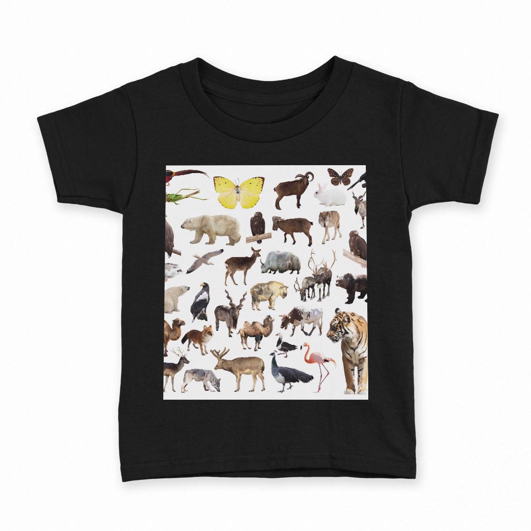 乐天商城 - tシャツ キッズ 半袖 黒地 ブラック デザイン 90 100 110 120 130 140 150 160 Tシャツ ティーシャツ T shirt 008864 写真　虎　キツネ　牛