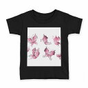 tシャツ キッズ 半袖 黒地 ブラック デザイン 90 100 110 120 130 140 150 160 Tシャツ ティーシャツ T shirt 009223 蝶 ピンク ハート(4)