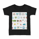 tシャツ キッズ 半袖 黒地 ブラック デザイン 90 100 110 120 130 140 150 160 Tシャツ ティーシャツ T shirt 009247 乗り物 風景 イラスト(4)