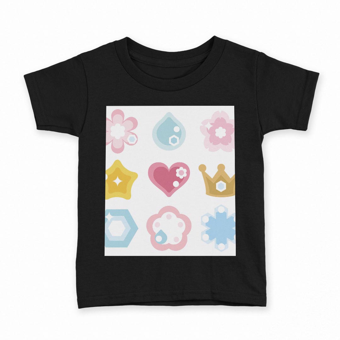 tシャツ キッズ 半袖 黒地 ブラック デザイン 90 100 110 120 130 140 150 160 Tシャツ ティーシャツ T shirt 009249 ハート　星　カラフル