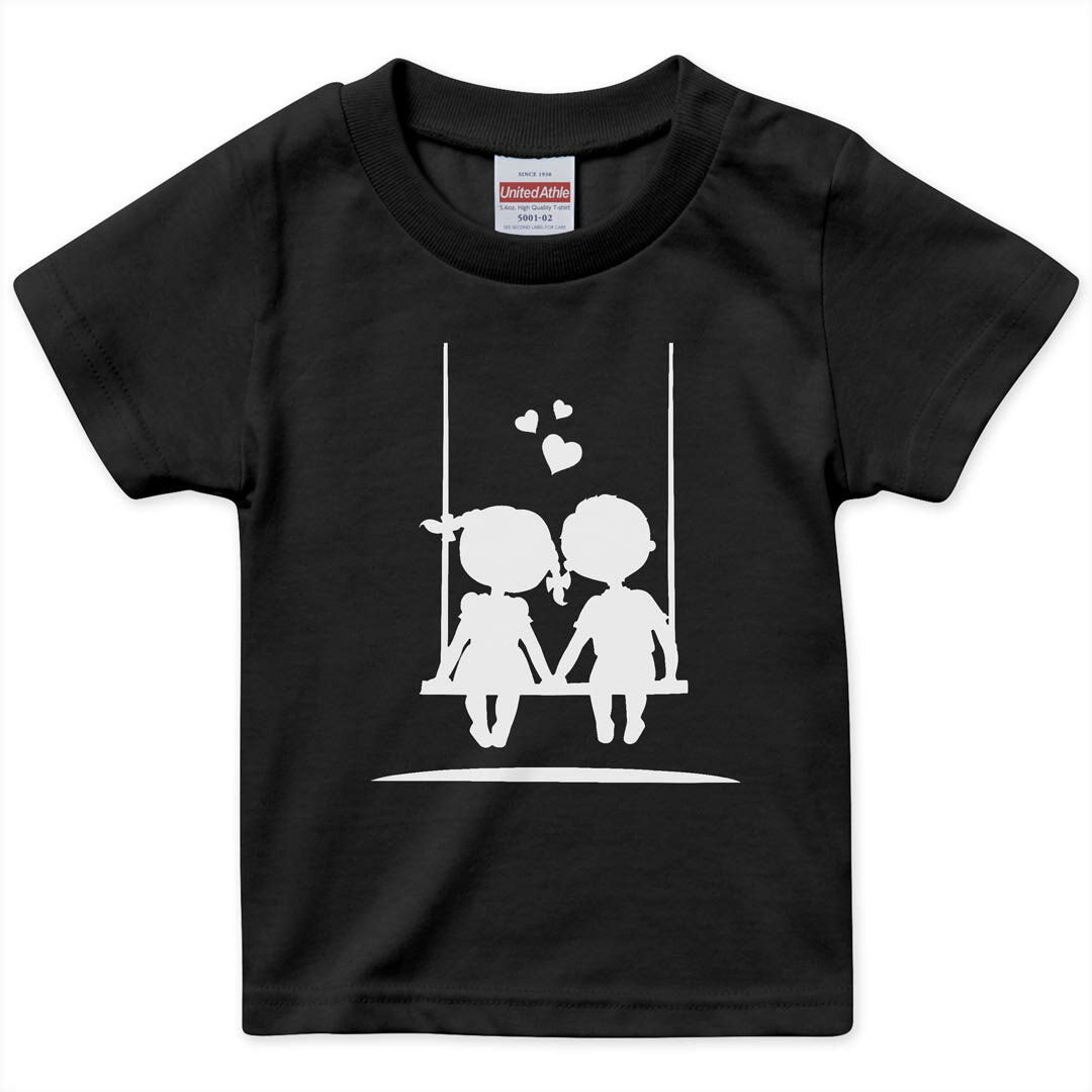 tシャツ キッズ 半袖 黒地 ブラック デザイン 90 100 110 120 130 140 150 160 Tシャツ ティーシャツ T shirt 009335 ハート 白 黒 キャラクター
