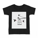 tシャツ キッズ 半袖 黒地 ブラック デザイン 90 100 110 120 130 140 150 160 Tシャツ ティーシャツ T shirt 009368 鳥 ハート モノクロ