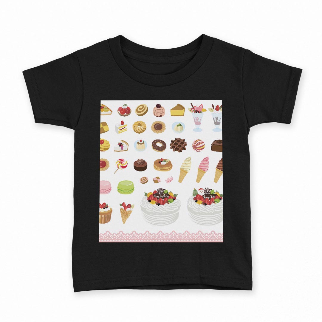 tシャツ キッズ 半袖 黒地 ブラック デザイン 90 100 110 120 130 140 150 160 Tシャツ ティーシャツ T shirt 009489 デザート カラフル マカロン