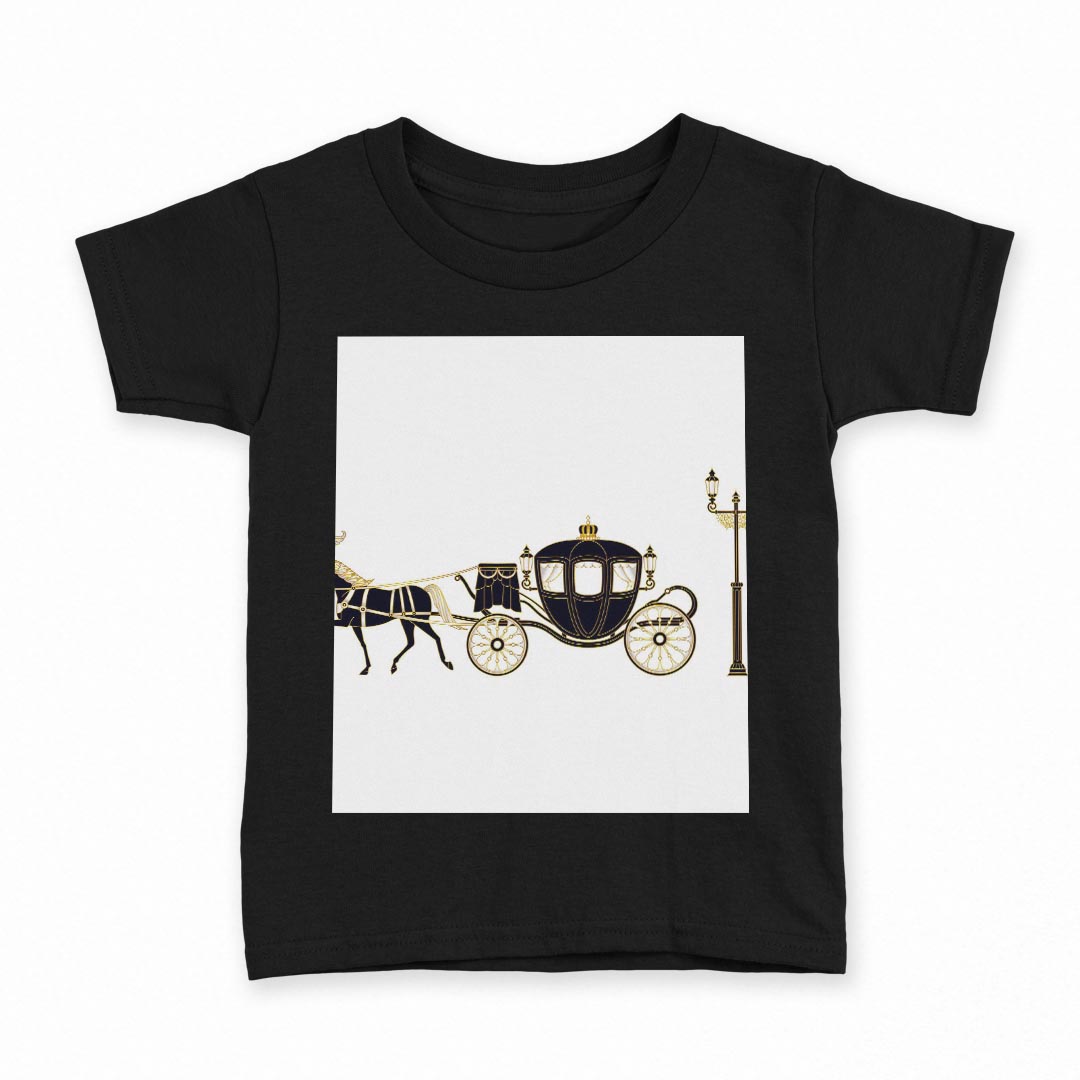 tシャツ キッズ 半袖 黒地 ブラック デザイン 90 100 110 120 130 140 150 160 Tシャツ ティーシャツ T shirt 009569 馬 馬車 アンティーク