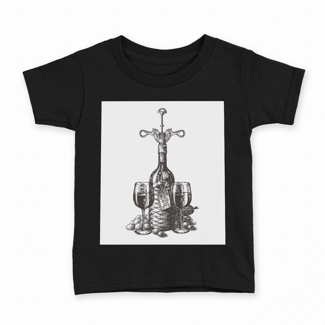 tシャツ キッズ 半袖 黒地 ブラック デザイン 90 100 110 120 130 140 150 160 Tシャツ ティーシャツ T shirt 009577 アンティーク ワイン モノクロ