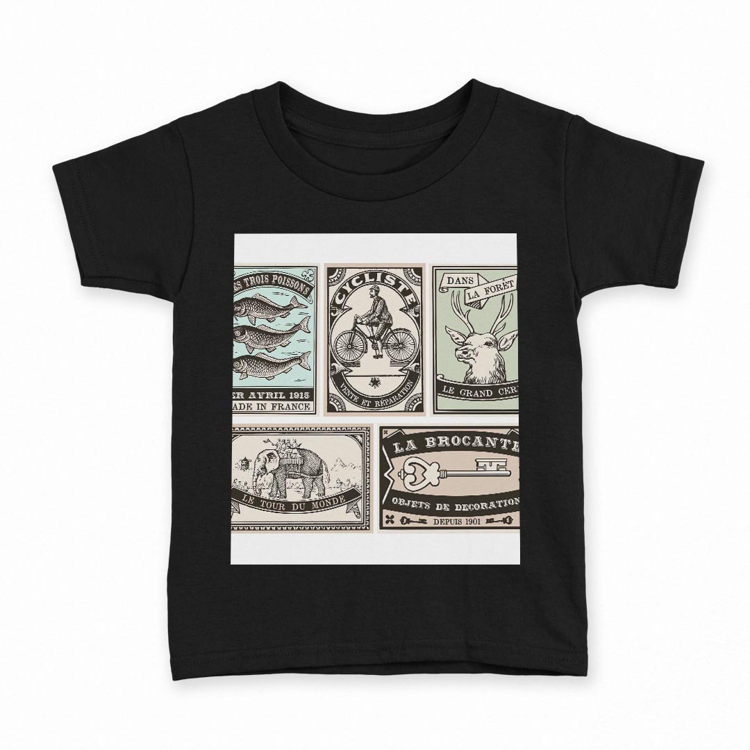 tシャツ キッズ 半袖 黒地 ブラック デザイン 90 100 110 120 130 140 150 160 Tシャツ ティーシャツ T shirt 009608 外国 英語 アンティーク